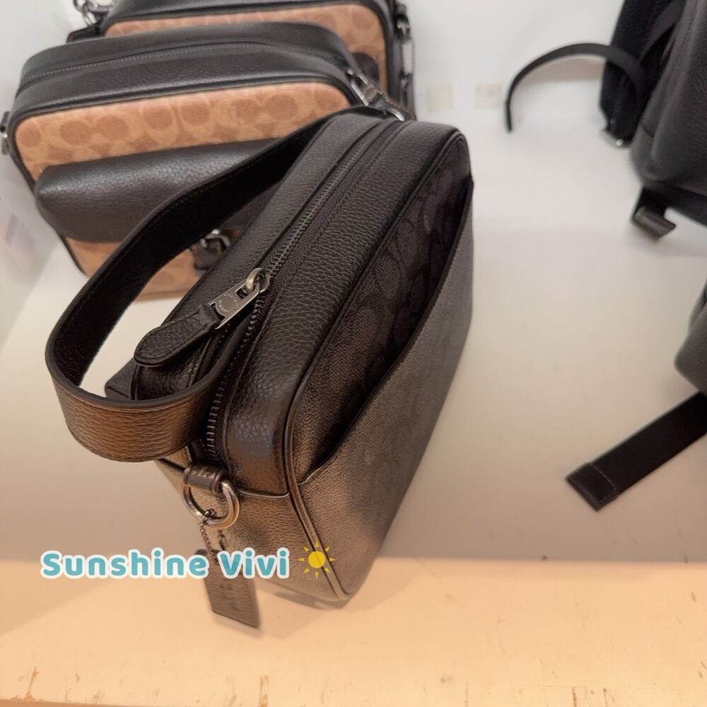 NWT COACH MEN'S Warner Crossbody Bag Signature Canvas CW217 Charcoal/Black - Picture 3 of 9